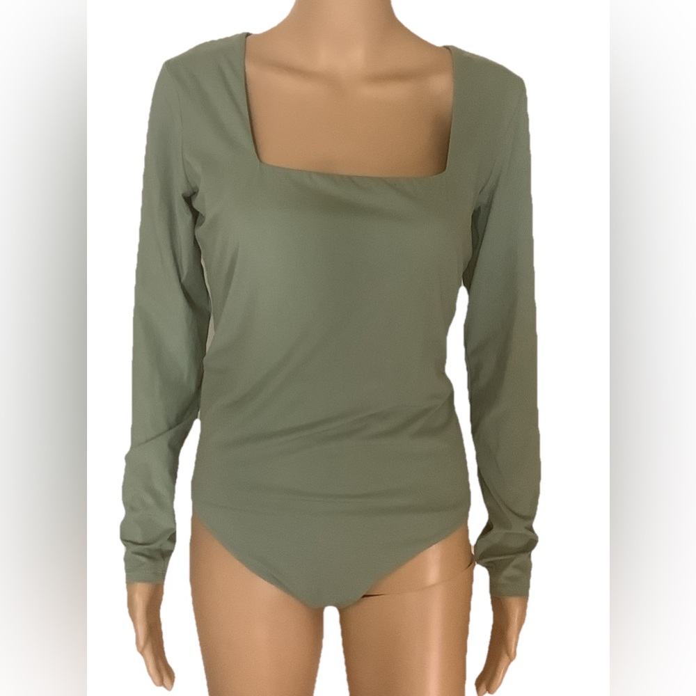 Pumiey thong bodysuit size XL Olive Green Long Sleeve Women's Top